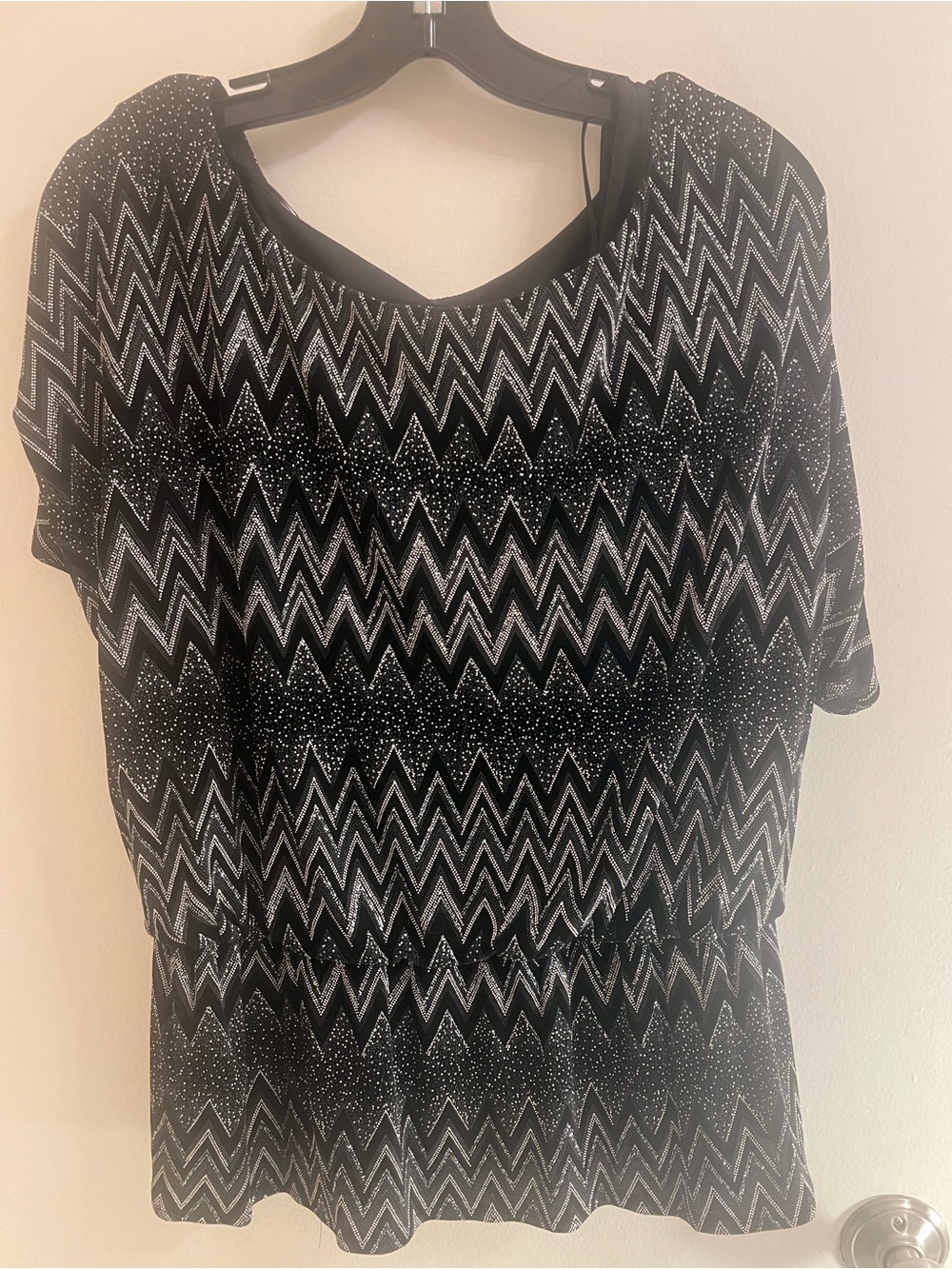 Alex Evenings Short Sleeved Metallic Evening Blouse with Peplum, 1x
